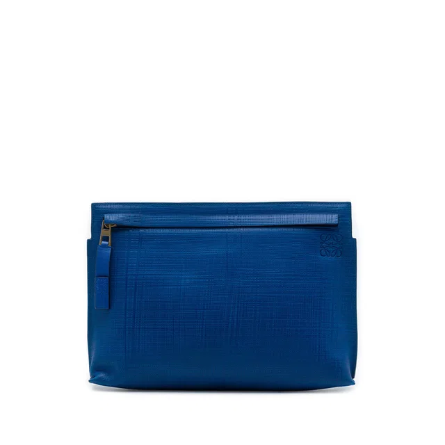 Blue LOEWE Leather Anagram T Clutch in Blue Leather from Designer Revival