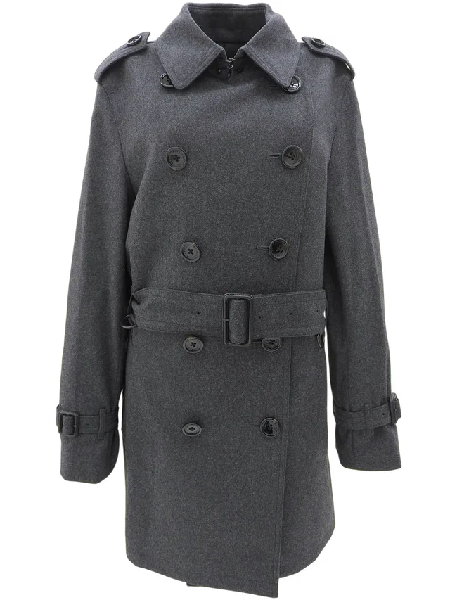 Burberry Wool Logo Button Trench Coat #M Charcoal Gray in Grey Wool from VINTAGE QOO TOKYO