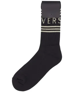 Versace Socks with logo and stripes in 80% Cotton, 16% Polyamide, 4% Elastane, photo 3 of 3 from LUISAVIAROMA