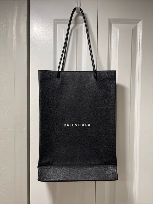 Balenciaga Shopping Tote Bag With Logo in black Leather from Poshmark