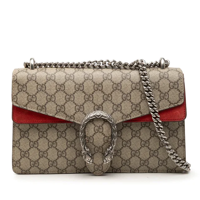 Beige Gucci Medium GG Supreme Dionysus Shoulder Bag in Beige Suede from Designer Revival