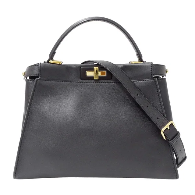 Fendi 2-Way Shoulder Bag Leather Peekaboo Regular Black Handle Simple in Black Leather from The Reluxe