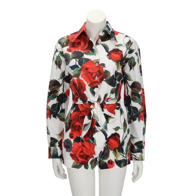 Dolce & Gabbana Cotton Rose Print Shirt & Shorts 38 in White from Blue Spinach