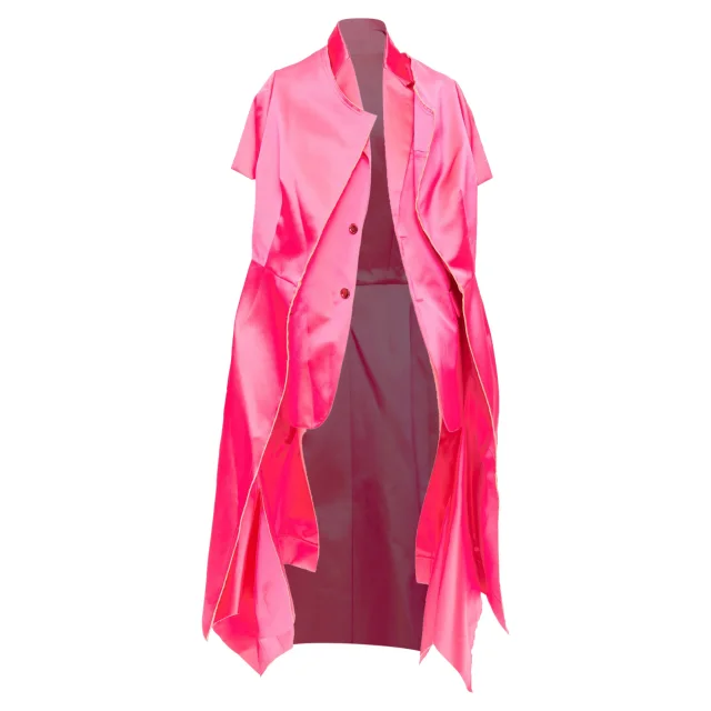 Comme des Garcons Trompe Loeil fuchsia pink layered coat in pink, photo 3 of 6 from ShopSimon