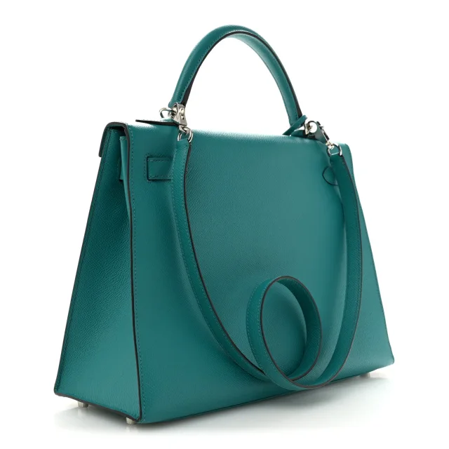 Hermès Epsom Kelly Sellier 32 Bleu Paon in Blue Epsom leather from FASHIONPHILE, photo 3 of 13