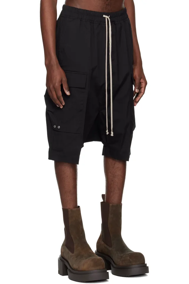Rick Owens Black Temple Cargo Pod Shorts, photo 2 of 4 from SSENSE