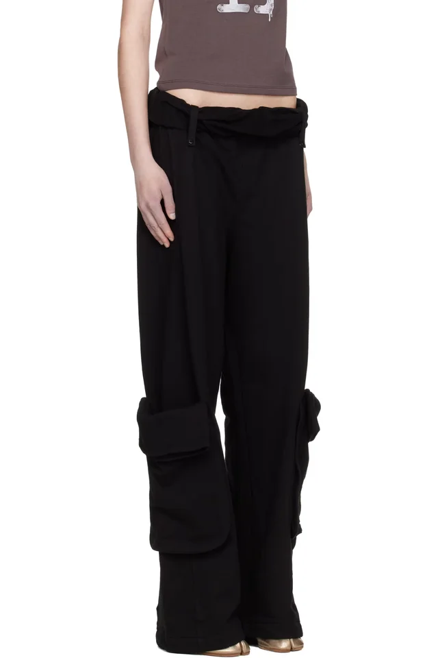 OPEN YY Black Rolled Waist Sweat Cargo Pants, photo 2 of 4 from SSENSE
