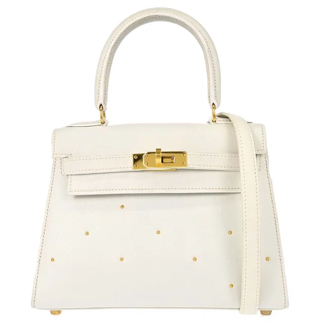 Hermès White Veau Graine Kelly 20 Sellier 2way Shoulder Handbag in White Calfskin from AMORE Vintage Tokyo
