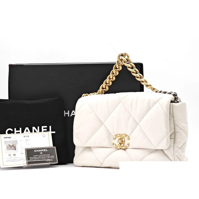 Lambskin Chanel 19 Mini Bag Flap White in White Lambskin from The Reluxe