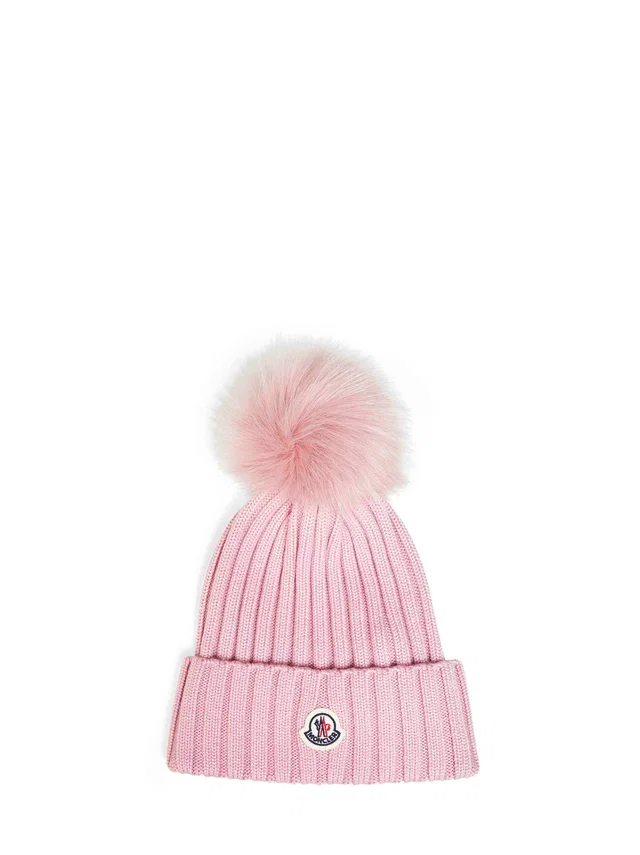 Moncler L20933b00039m1131518 Virgin Wool Ribbed Knit Beanie — Pink Beanies in Pink Wool from HEWI