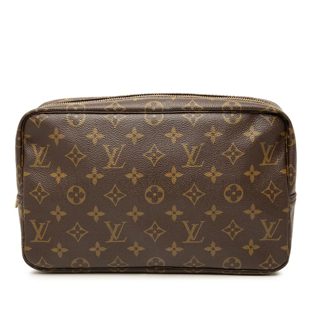 Brown Louis Vuitton Monogram Trousse Toilette 28 Clutch Bag in Brown Coated canvas from Designer Revival