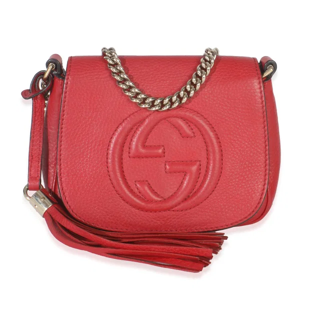 Gucci Red Pebbled Calfskin Interlocking G Small Soho Flap Bag Leather Handbag in Red Calfskin from HEWI