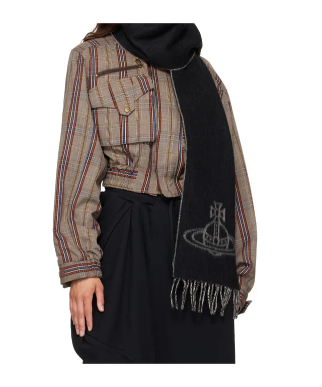 Vivienne Westwood Orb-embroidered fringed scarf, photo 3 of 3 from SENSER