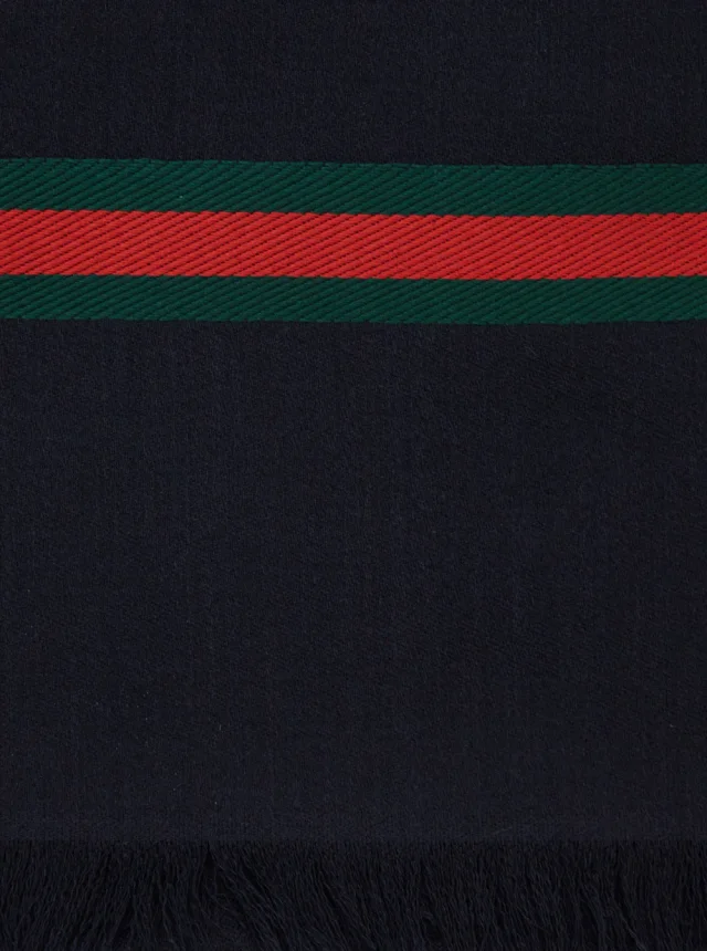 Gucci Web Stripe Gg Logo Silk Twill Scarf — Navy Scarfs in Navy Silk from HEWI, photo 3 of 3