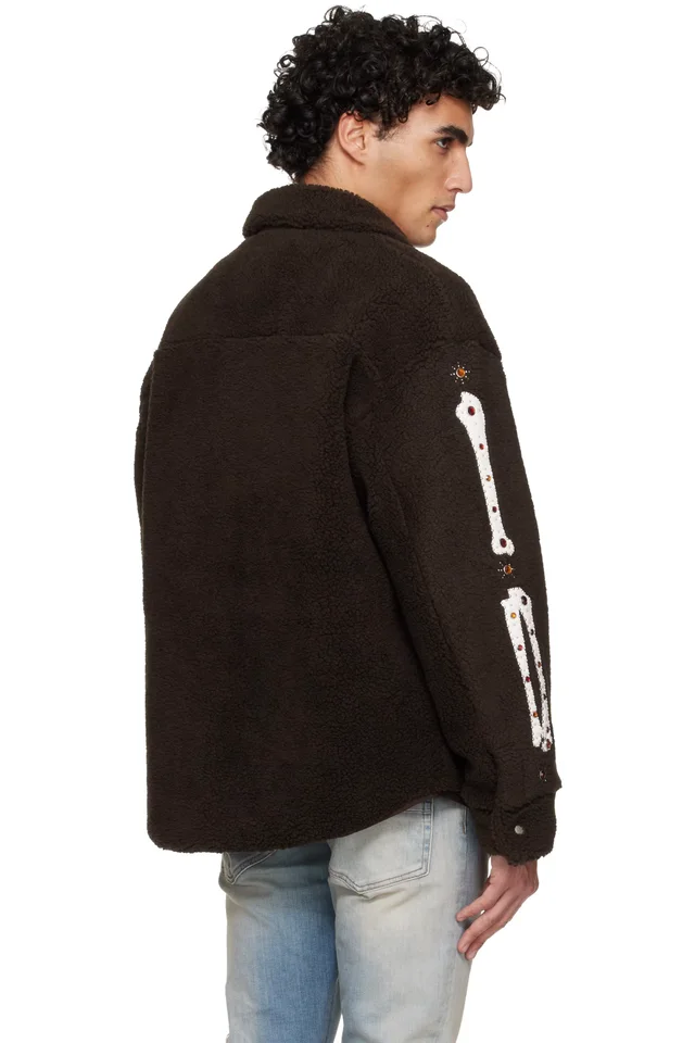 AMIRI Brown Bones Studded Overshirt, photo 3 of 4 from SSENSE
