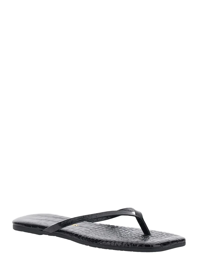 TKEES 'Lily' Black Sandals with flip-flop design and Crocodile Effect in Leather Women in Black, photo 4 of 8 from Gaudenzi Boutique