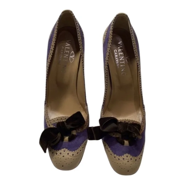 Valentino Garavani Vintage Front Bow Purple & Brown Heels Size Eu 37 in brown|purple|red Suede from Poshmark