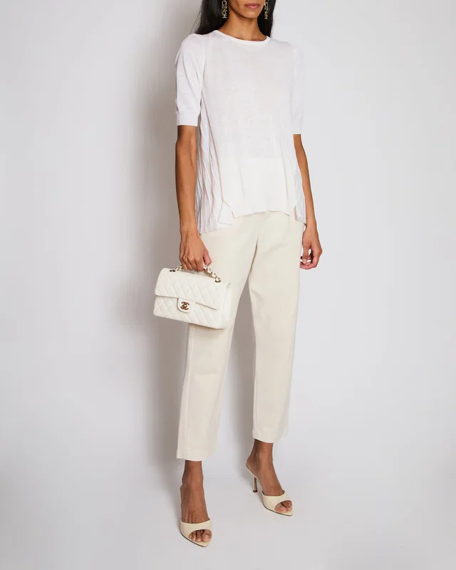 Loro Piana Cream Round Neck with Pleated Back Silk Knit Top IT 46 (UK 14) in White Silk from Sellier