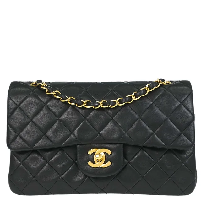 Chanel 1996-1997 Black Lambskin Small Classic Double Flap Shoulder Bag in Black Lambskin from AMORE Vintage Tokyo
