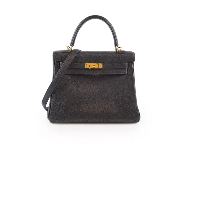 Hermès Kelly 25 Black GHW Togo C Stamp in Black Togo leather from The Purse Affair