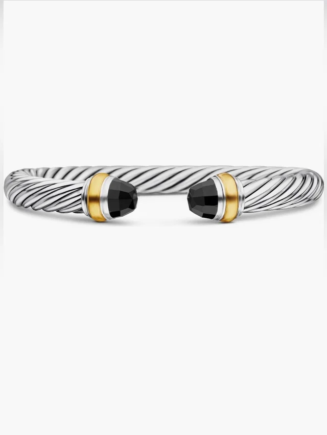 David Yurman Classic Cable Bracelet In Sterling W/ 14k Gold & Onyx- 7mm in black|gold from Poshmark