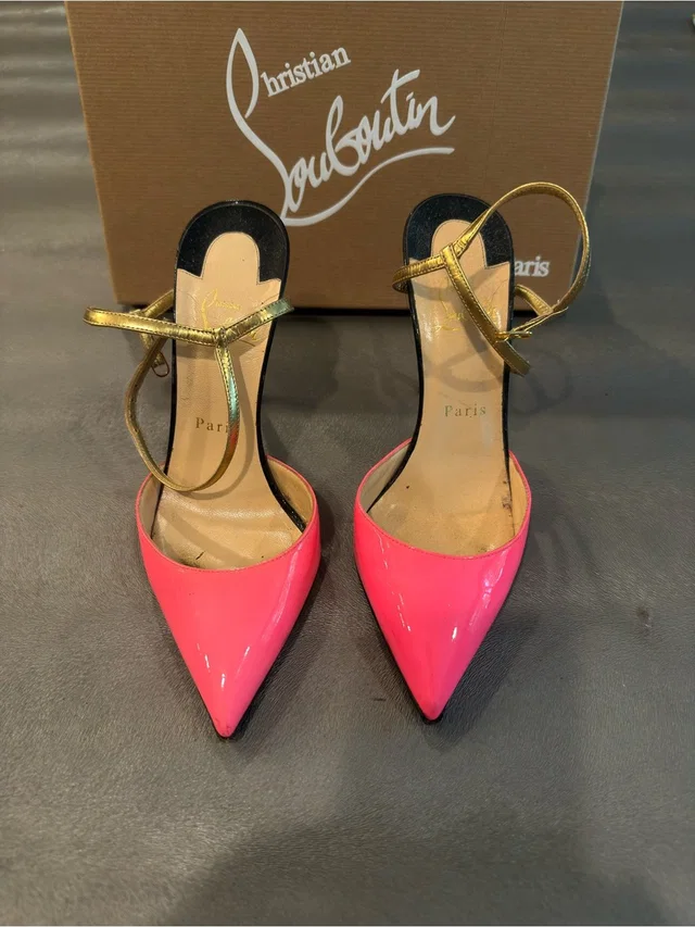 Christian Louboutin Pink Patent Pointed-Toe Ankle-Strap Pumps. Size 37 in pink|gold Patent leather from Poshmark