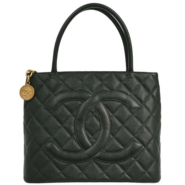 Chanel 2002-2003 Green Caviar Skin Medallion Tote Handbag in Green Caviar leather from AMORE Vintage Tokyo