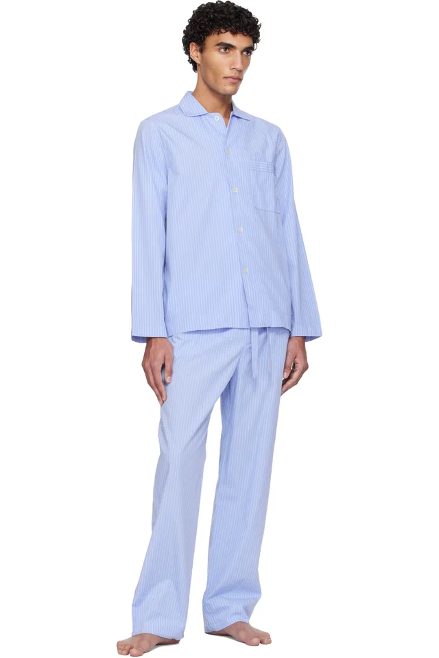 Tekla Blue Poplin Long-Sleeved Pyjama Shirt, photo 4 of 4 from SSENSE