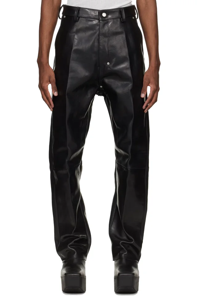 Rick Owens Black Temple Leather Pants, image 1 of 1 from SSENSE