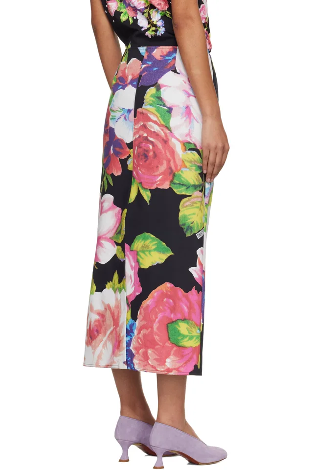 Moschino Black Printed Stretch Cotton Midi Skirt, photo 3 of 4 from SSENSE