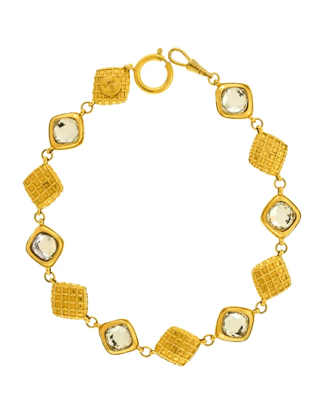 Chanel Vintage 1980s Golden Diamond Shaped Quilted Effect Crystal Choker Necklace from Amarcord Vintage Fashion