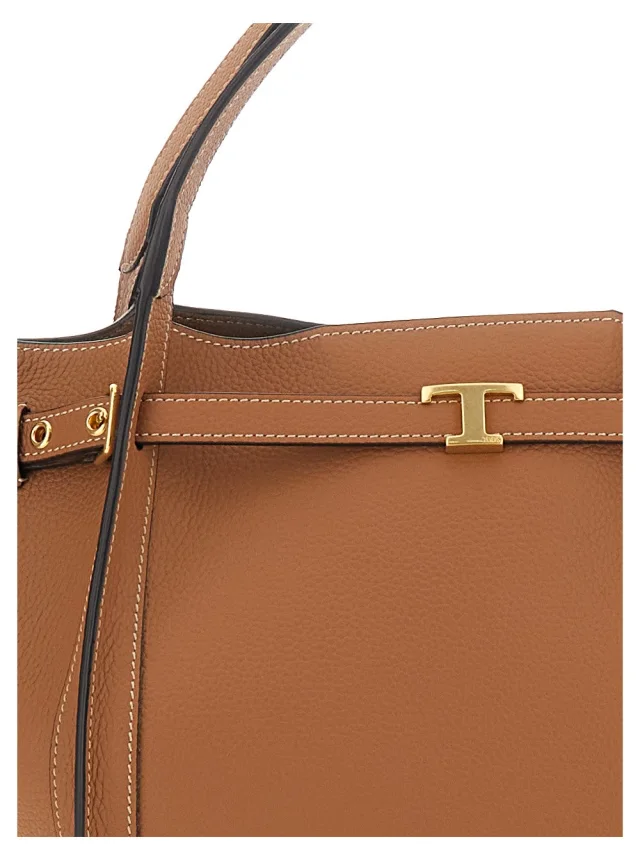Tod's Brown Medium Tote Bag with T Timeless Plaque on the Front and Adjustable and Removable Shoulder Strap in Leather Woman in Brown 100% Calf, photo 7 of 8 from Gaudenzi Boutique