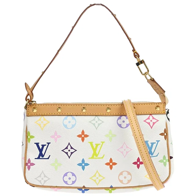 Louis Vuitton White Multicolor Pochette Accessoires 2way Shoulder Handbag M92649 in White Canvas from AMORE Vintage Tokyo