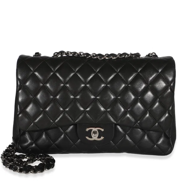 Chanel Black Quilted Lambskin Jumbo Single Flap Bag in Black Lambskin from myGemma