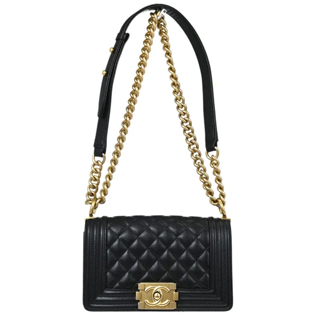 Boy Chanel 2019 Black Caviar Skin Small Chain Shoulder Bag in Black Caviar leather from AMORE Vintage Tokyo