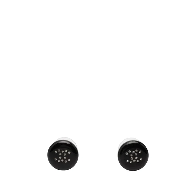 Chanel CC Resin and Strass Button Push Back Earrings in Black Resin from Designer Revival
