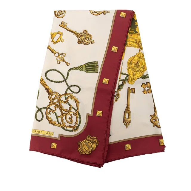 White Hermès Les Cles Silk Scarf 90 Scarves in White Silk from Designer Revival