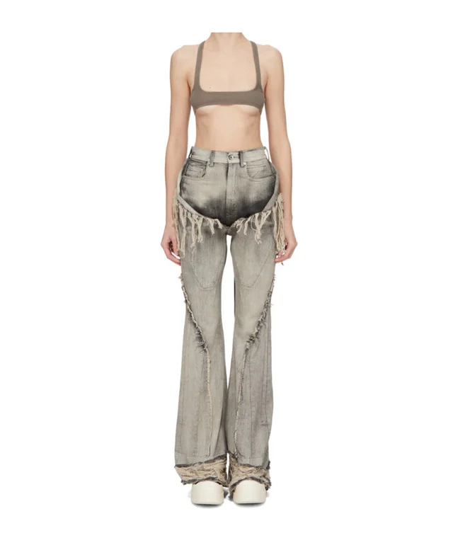 Rick Owens Drkshdw fringe-trimmed bootcut jeans, photo 4 of 7 from SENSER
