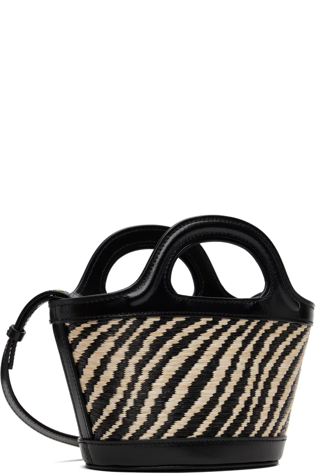 Marni Black & White Wavy Raffia-Effect Tropicalia Micro Tote, photo 3 of 4 from SSENSE