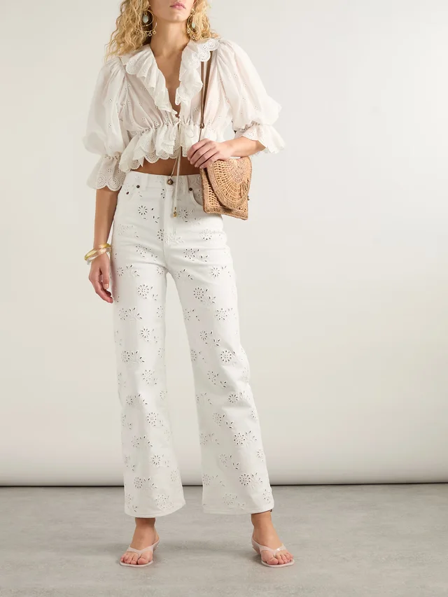 CHLOÉ High-rise straight-leg broderie anglaise organic jeans in White, photo 2 of 2 from NET-A-PORTER (Canada)