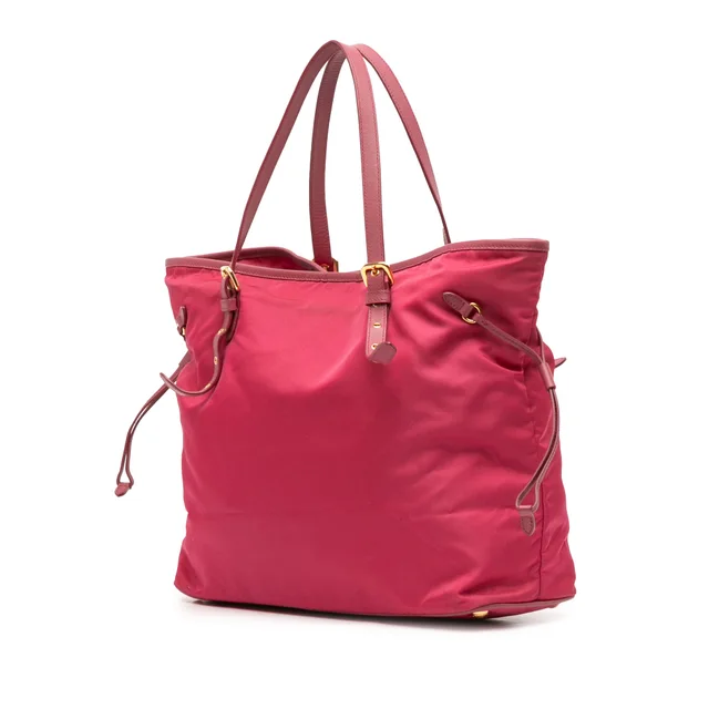 Pink Prada Saffiano Trimmed Tessuto Tote in Pink Saffiano leather from Designer Revival, photo 2 of 2