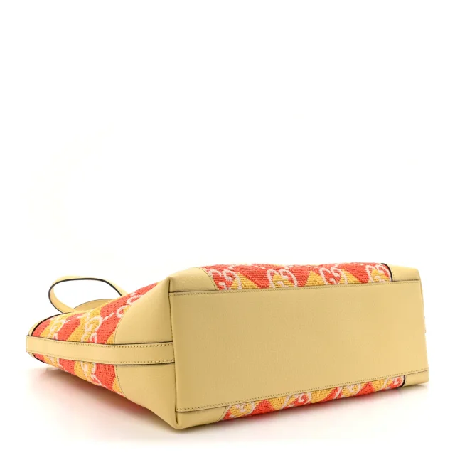 Gucci Straw Textured Dollar Calfskin Cancun Medium Ophidia Shopping Tote Orange Yellow in Orange Calfskin from FASHIONPHILE, photo 4 of 11