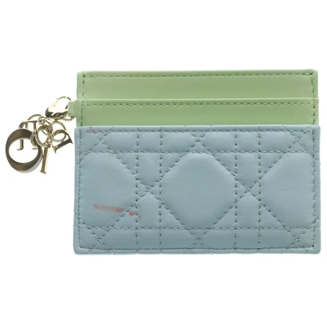 Lady Dior Frisia Lambskin Leather Card Case Light Green Blue in Blue Lambskin from The Reluxe