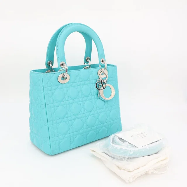 Lady Dior Cannage Leather 2-Way Handbag Blue in Blue Leather from The Reluxe
