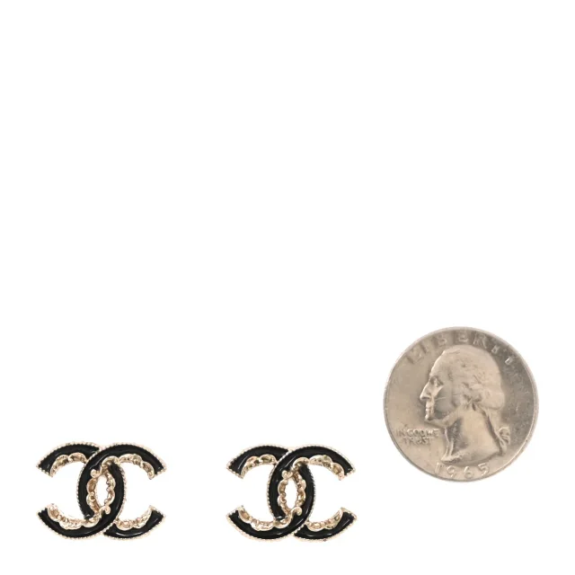 Chanel Enamel CC Baroque Earrings Black Gold in Black from FASHIONPHILE, photo 2 of 5