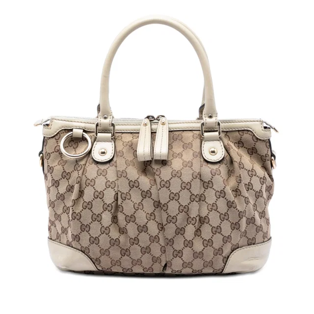 White Gucci GG Canvas Sukey Satchel in White Canvas from Designer Revival