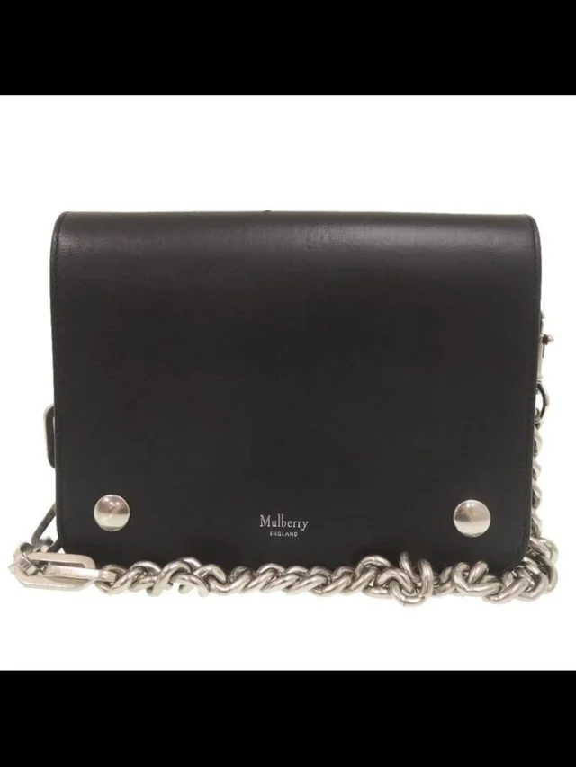 Mulberry Black Leather Shoulder Bag With Silver Chain in gray|silver|black Leather from Poshmark