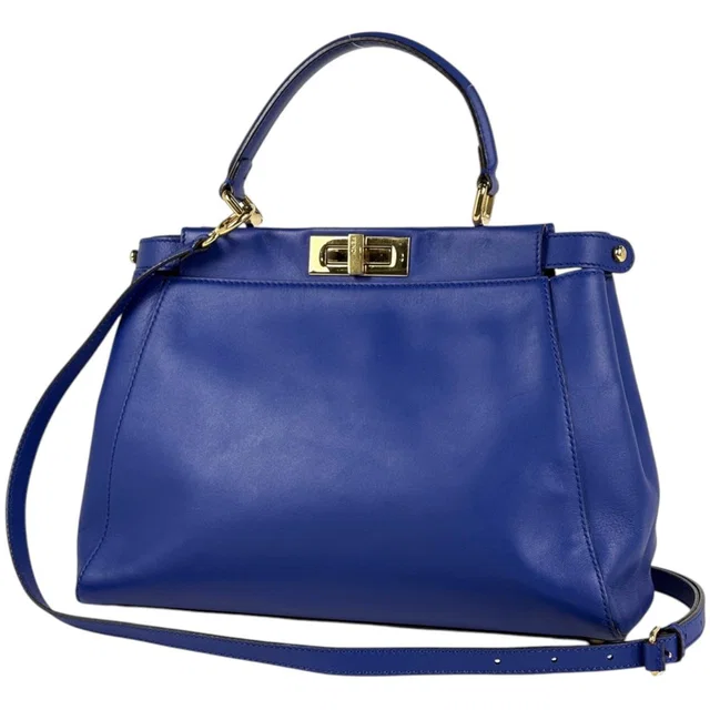Fendi Peekaboo 2-Way Shoulder Bag Pecan Leather Blue in Blue Leather from The Reluxe
