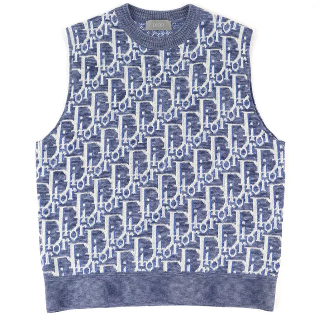 Dior Homme Wool Oblique Knit Vest Blue L in Blue Wool from The Reluxe