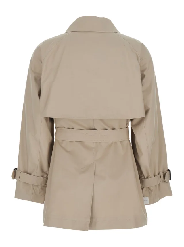 MAX MARA Beige Short Trench 'Calle' Double-breasted with Classic Collar and Front Belt Closure in Cotton Blend Women in Beige 69% Cotton 31% Polyester, photo 3 of 6 from Gaudenzi Boutique